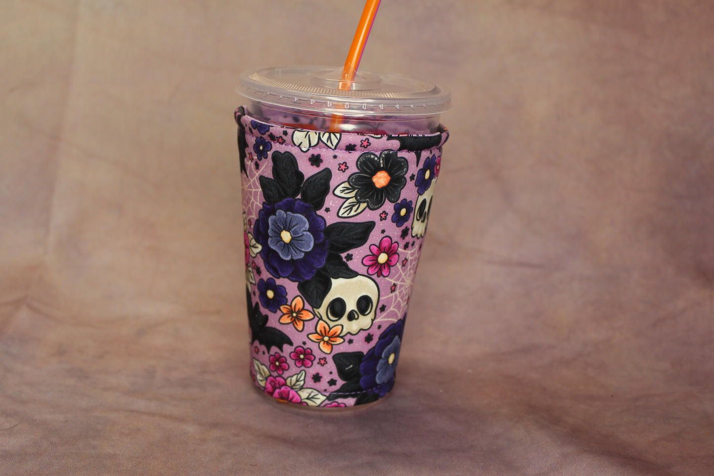 Purple Bats and Skulls Reversible Cup Sleeve