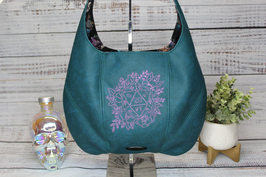 Embroidered Hobo Bag - Floral 20 Sided