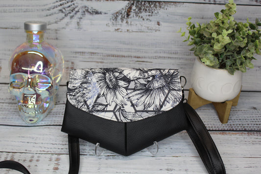 Black and White Floral - Small Crossbody Bag